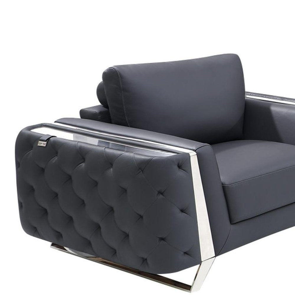 Three Piece Indoor Dark Gray Italian Leather Six Person Seating Set HomeRoots