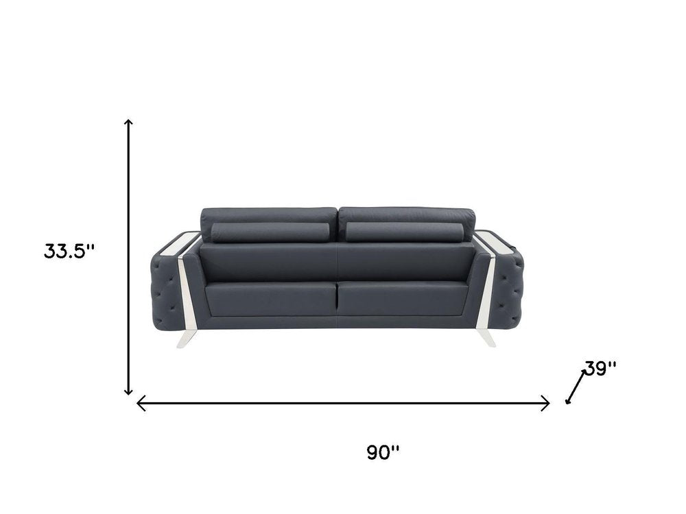Three Piece Indoor Dark Gray Italian Leather Six Person Seating Set HomeRoots