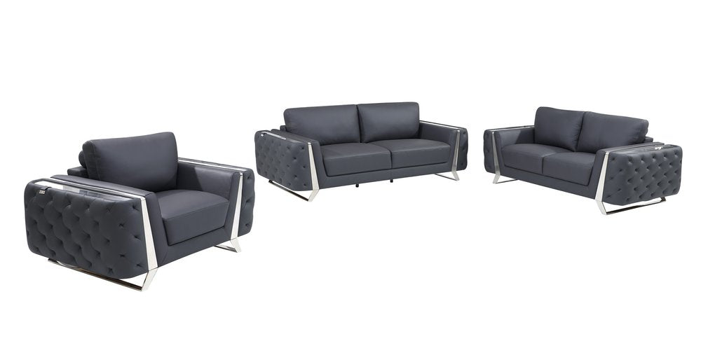 Three Piece Indoor Dark Gray Italian Leather Six Person Seating Set HomeRoots