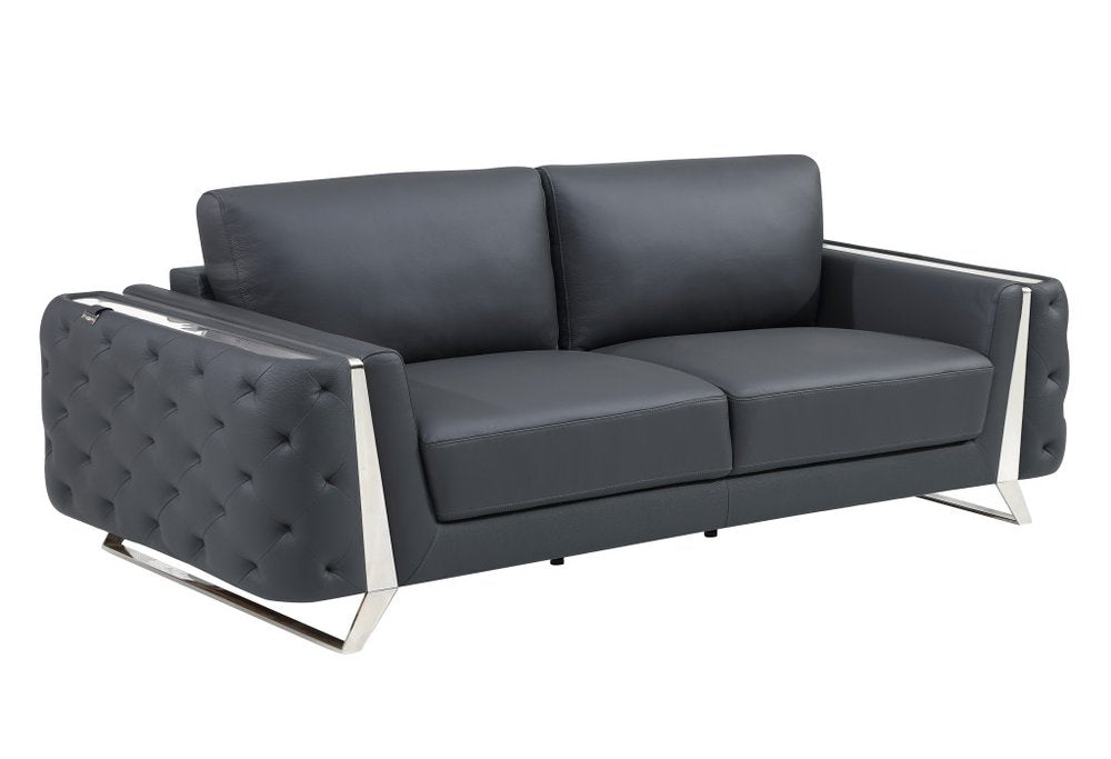 Three Piece Indoor Dark Gray Italian Leather Six Person Seating Set HomeRoots