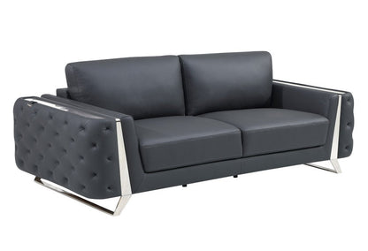 Three Piece Indoor Dark Gray Italian Leather Six Person Seating Set HomeRoots