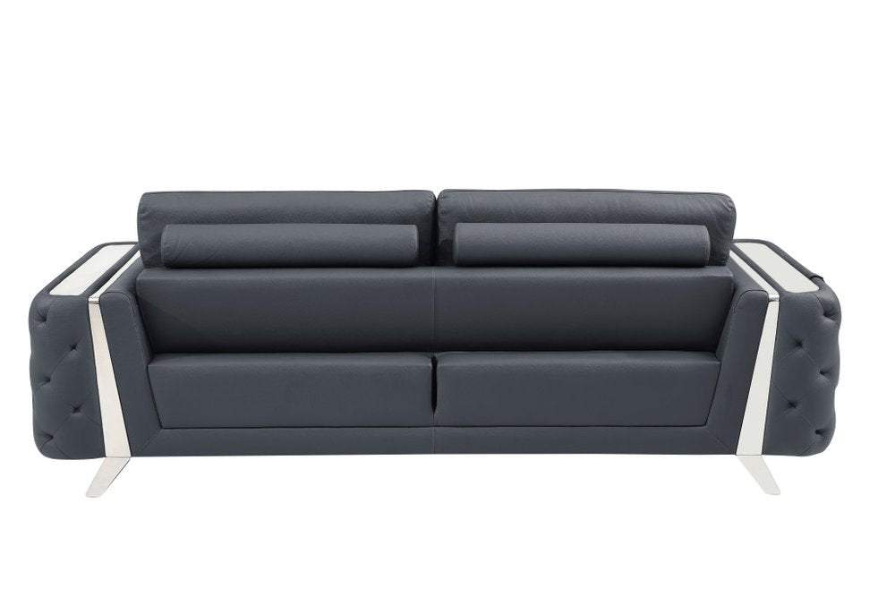 Three Piece Indoor Dark Gray Italian Leather Six Person Seating Set HomeRoots