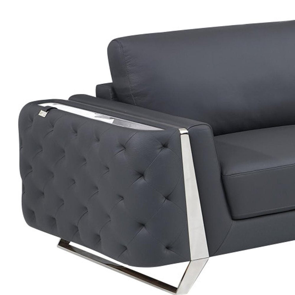 Two Piece Indoor Dark Gray Italian Leather Five Person Seating Set HomeRoots