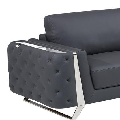 Two Piece Indoor Dark Gray Italian Leather Five Person Seating Set HomeRoots
