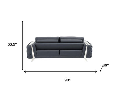 Two Piece Indoor Dark Gray Italian Leather Five Person Seating Set HomeRoots