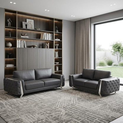 Two Piece Indoor Dark Gray Italian Leather Five Person Seating Set HomeRoots