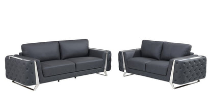 Two Piece Indoor Dark Gray Italian Leather Five Person Seating Set HomeRoots