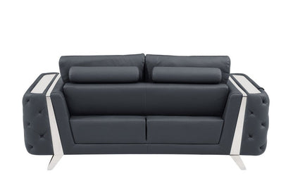 Two Piece Indoor Dark Gray Italian Leather Five Person Seating Set HomeRoots