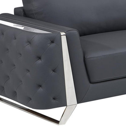 Two Piece Indoor Dark Gray Italian Leather Five Person Seating Set HomeRoots