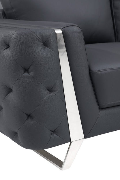Two Piece Indoor Dark Gray Italian Leather Five Person Seating Set HomeRoots