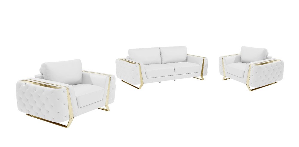 Three Piece Indoor White Italian Leather Six Person Seating Set HomeRoots