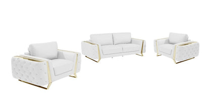 Three Piece Indoor White Italian Leather Six Person Seating Set HomeRoots