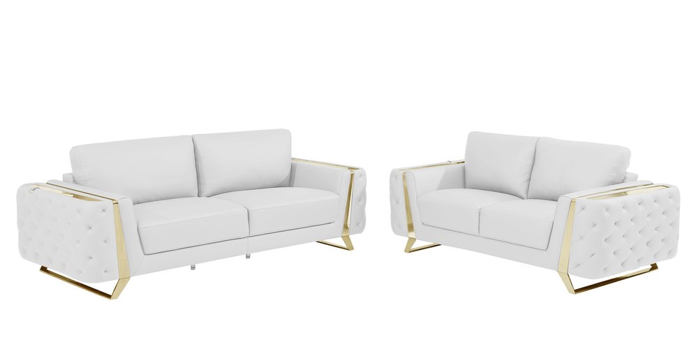 Two Piece Indoor White Italian Leather Five Person Seating Set HomeRoots