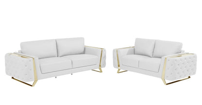 Two Piece Indoor White Italian Leather Five Person Seating Set HomeRoots