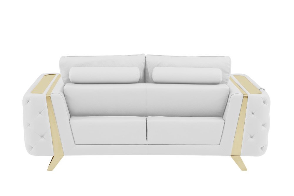 Two Piece Indoor White Italian Leather Five Person Seating Set HomeRoots