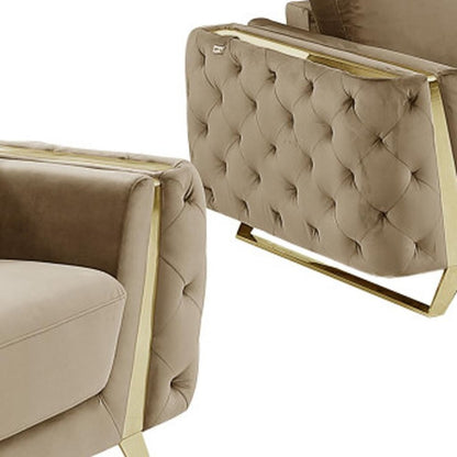 Three Piece Indoor Beige Velvet Six Person Seating Set HomeRoots