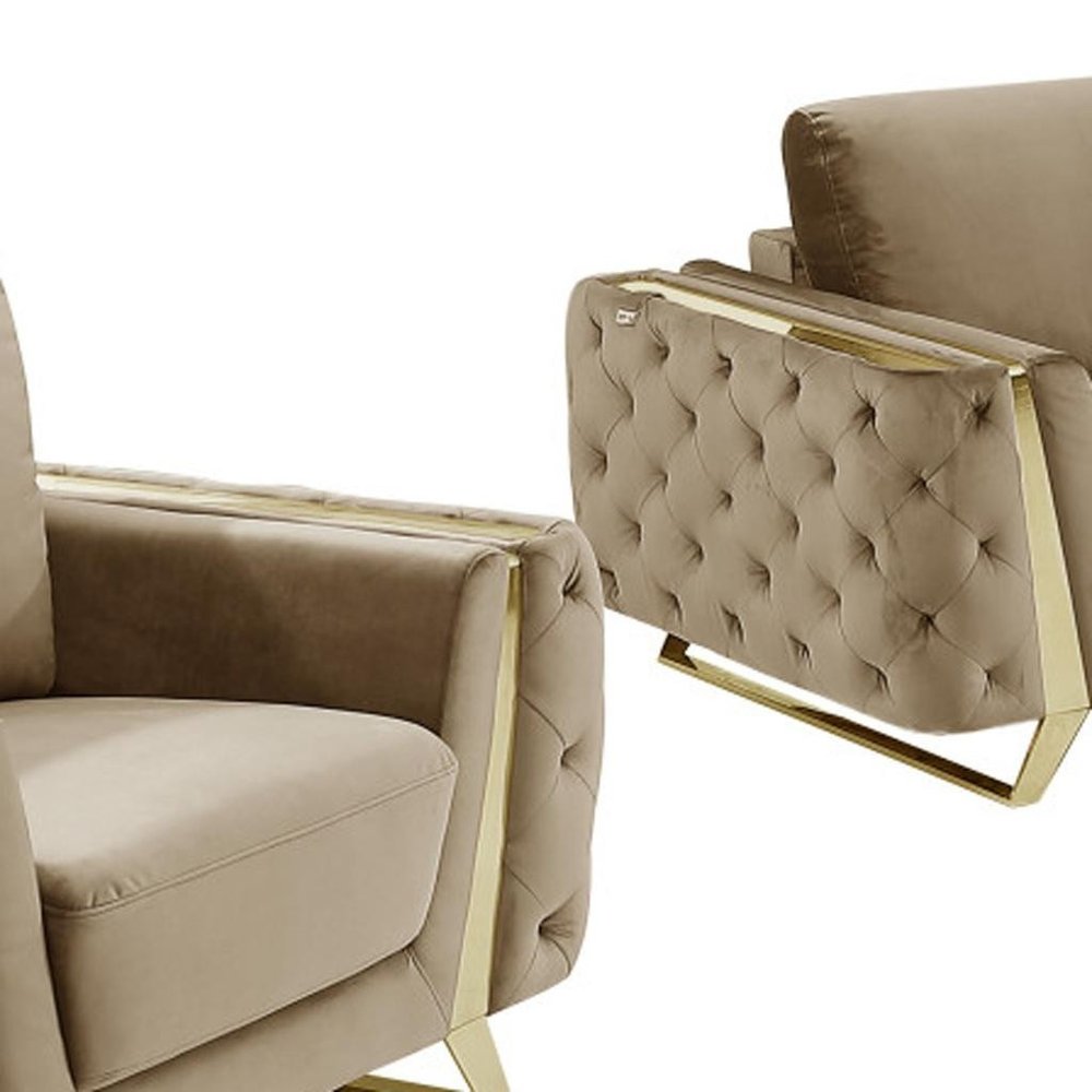 Three Piece Indoor Beige Velvet Six Person Seating Set HomeRoots