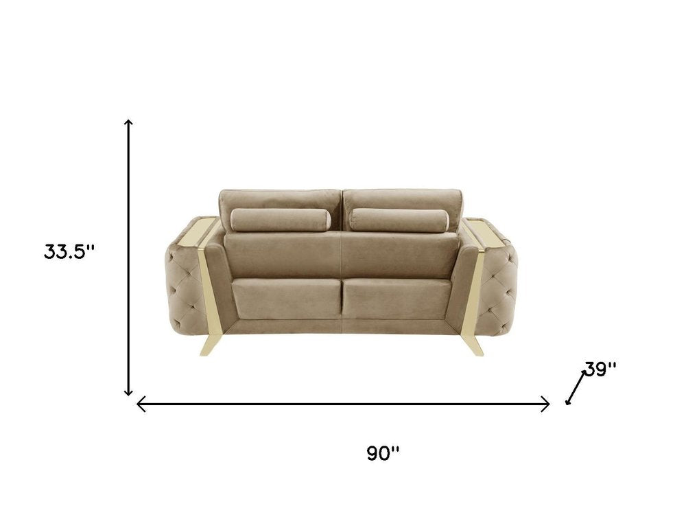 Three Piece Indoor Beige Velvet Six Person Seating Set HomeRoots