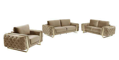 Three Piece Indoor Beige Velvet Six Person Seating Set HomeRoots