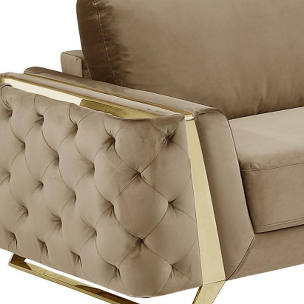 Two Piece Indoor Beige Velvet Five Person Seating Set HomeRoots