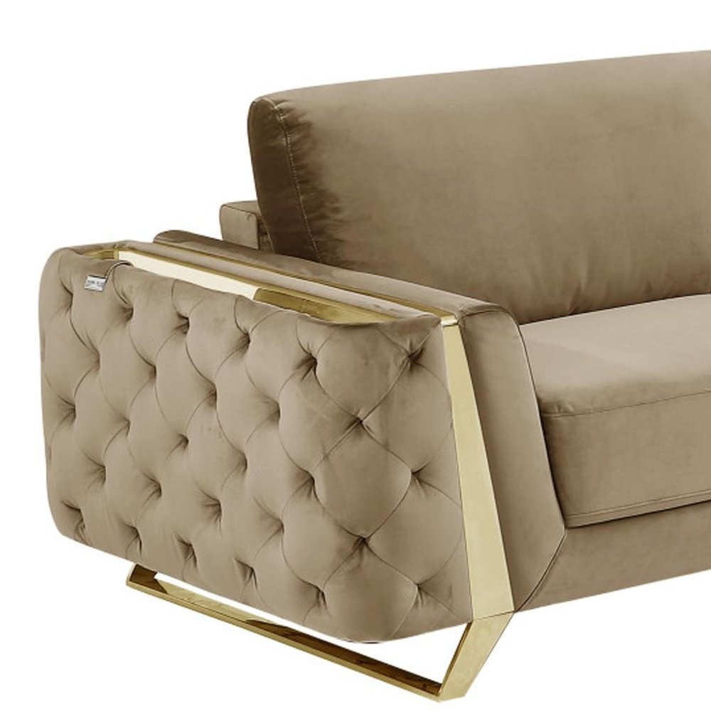 Two Piece Indoor Beige Velvet Five Person Seating Set HomeRoots