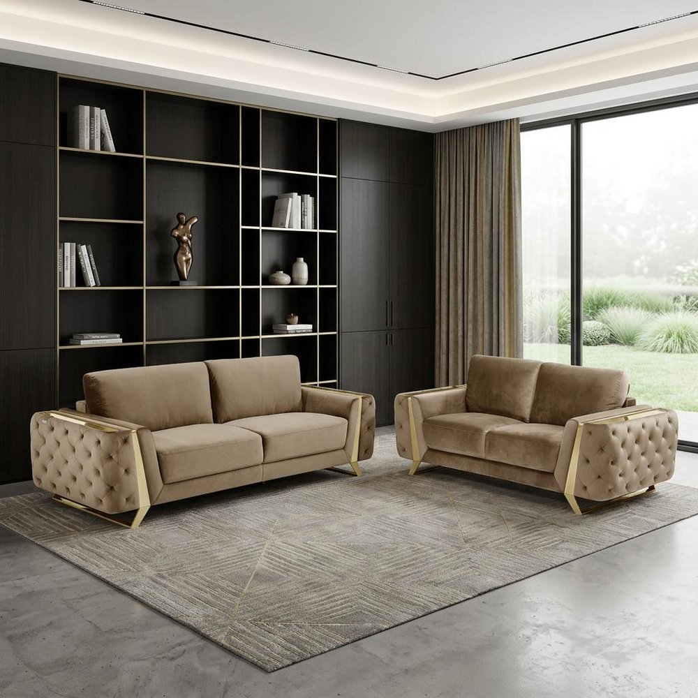 Two Piece Indoor Beige Velvet Five Person Seating Set HomeRoots