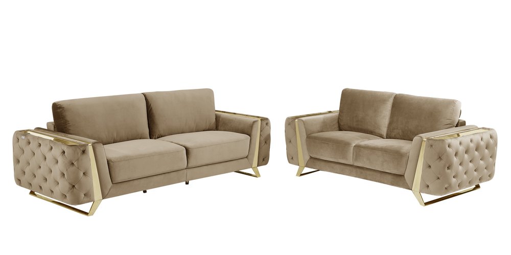 Two Piece Indoor Beige Velvet Five Person Seating Set HomeRoots