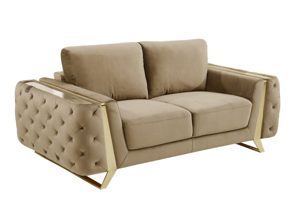 Two Piece Indoor Beige Velvet Five Person Seating Set HomeRoots