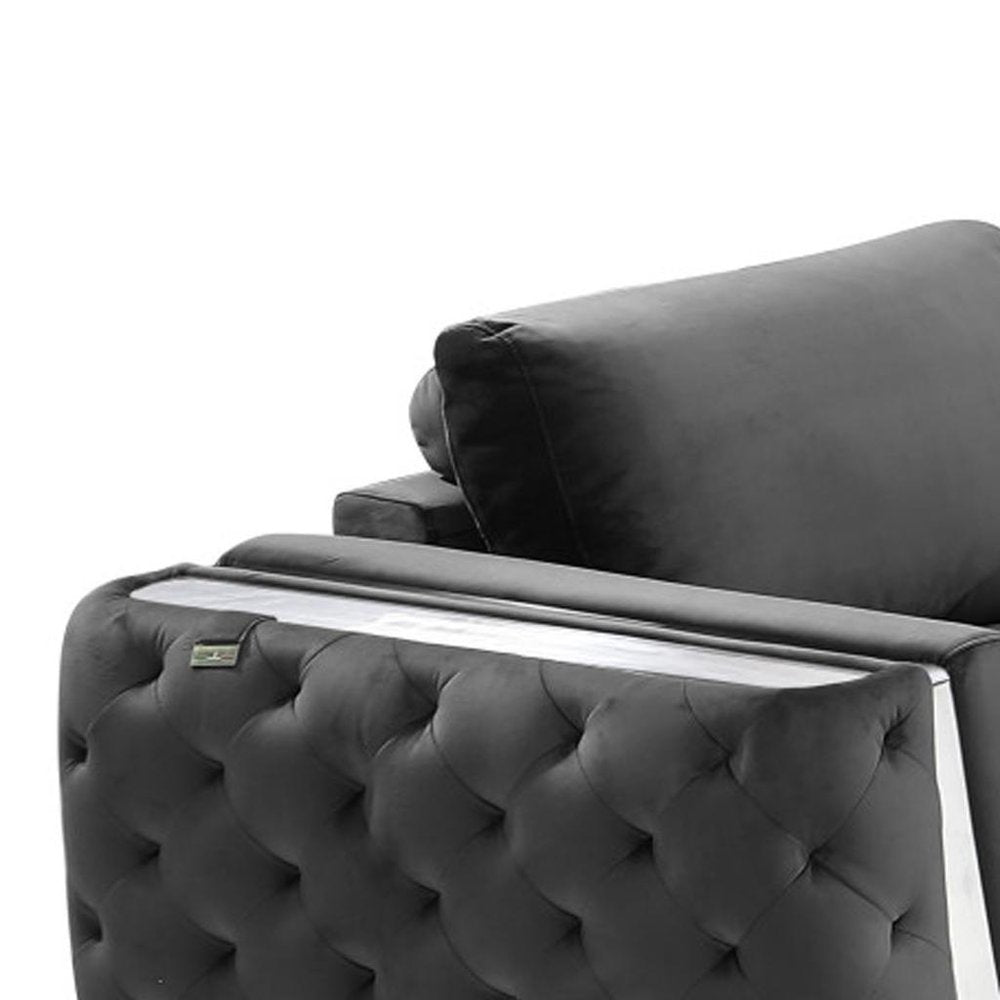 Three Piece Indoor Dark Gray Velvet Six Person Seating Set HomeRoots