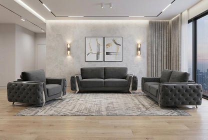 Three Piece Indoor Dark Gray Velvet Six Person Seating Set HomeRoots