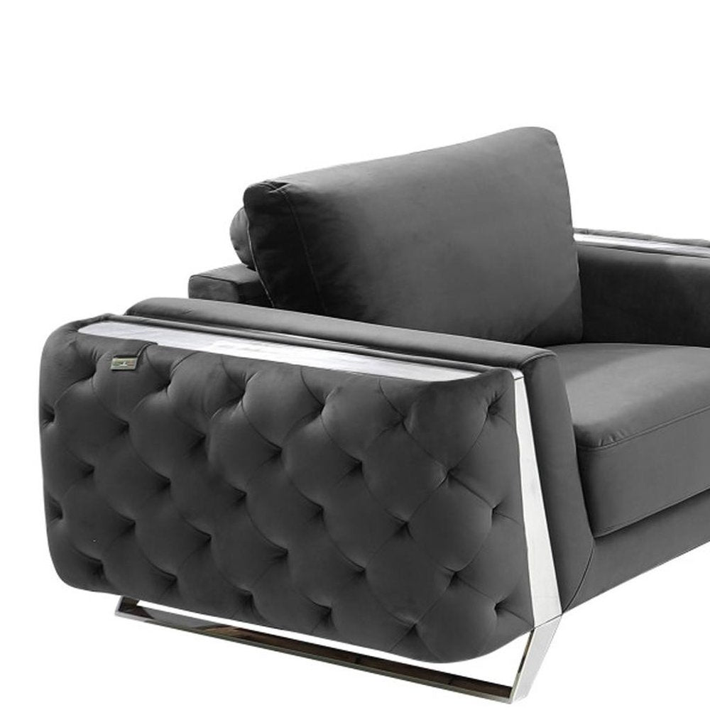 Three Piece Indoor Dark Gray Velvet Six Person Seating Set HomeRoots