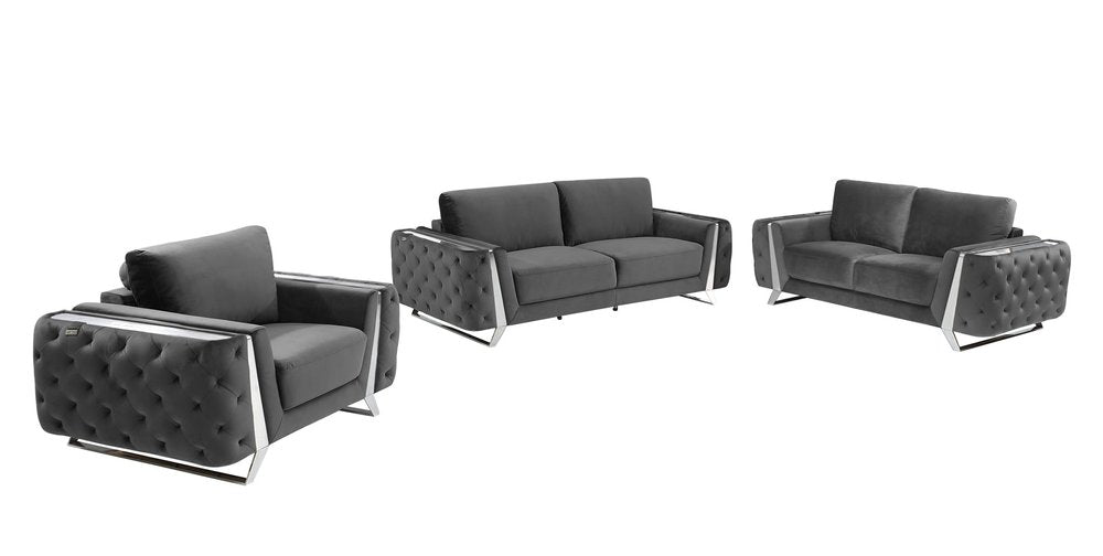 Three Piece Indoor Dark Gray Velvet Six Person Seating Set HomeRoots