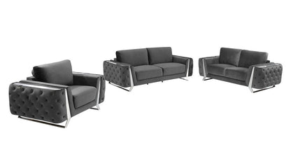 Three Piece Indoor Dark Gray Velvet Six Person Seating Set HomeRoots
