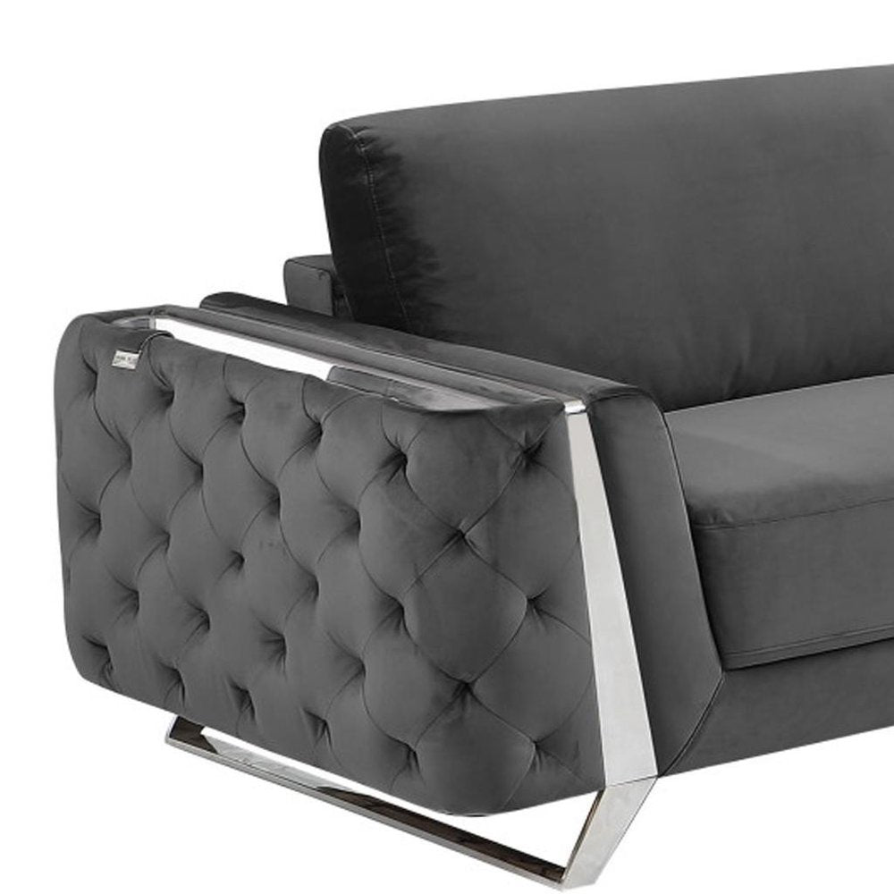 Two Piece Indoor Dark Gray Italian Leather Five Person Seating Set HomeRoots