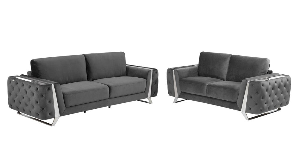 Two Piece Indoor Dark Gray Italian Leather Five Person Seating Set HomeRoots