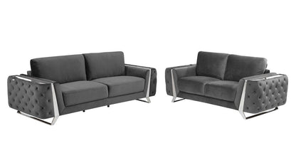 Two Piece Indoor Dark Gray Italian Leather Five Person Seating Set HomeRoots
