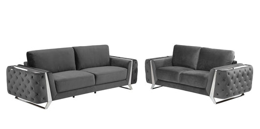 Two Piece Indoor Dark Gray Italian Leather Five Person Seating Set HomeRoots