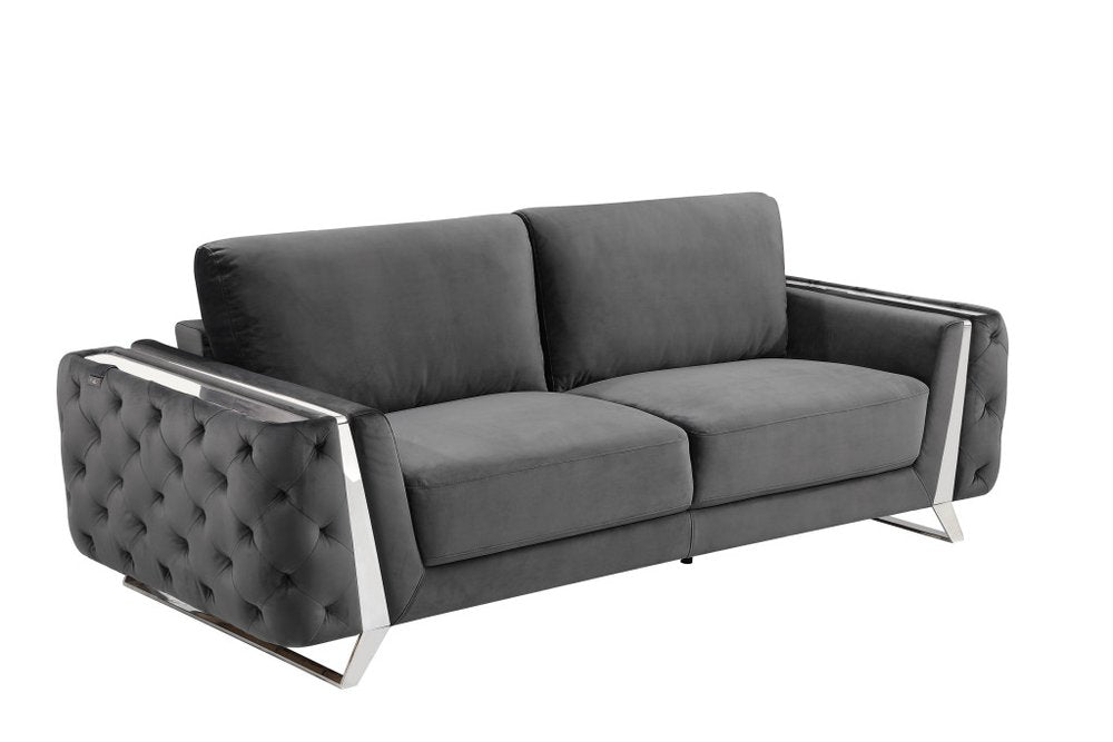 Two Piece Indoor Dark Gray Italian Leather Five Person Seating Set HomeRoots