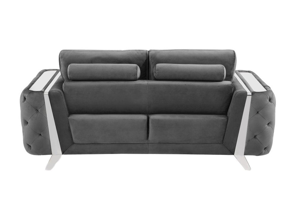 Two Piece Indoor Dark Gray Italian Leather Five Person Seating Set HomeRoots