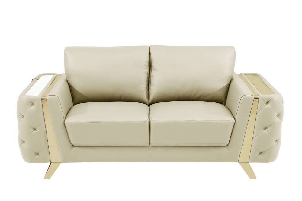 72" Beige And Gold Genuine Leather Loveseat HomeRoots
