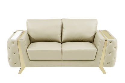 72" Beige And Gold Genuine Leather Loveseat HomeRoots