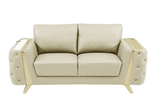72" Beige And Gold Genuine Leather Loveseat HomeRoots
