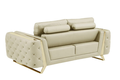 72" Beige And Gold Genuine Leather Loveseat HomeRoots