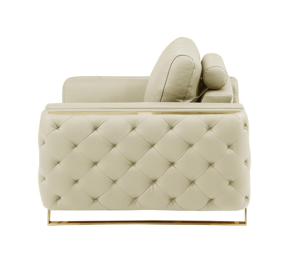 72" Beige And Gold Genuine Leather Loveseat HomeRoots