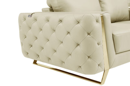 72" Beige And Gold Genuine Leather Loveseat HomeRoots