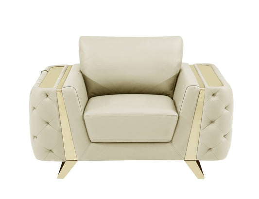 50" Beige And Gold Genuine Leather Tufted Club Chair HomeRoots