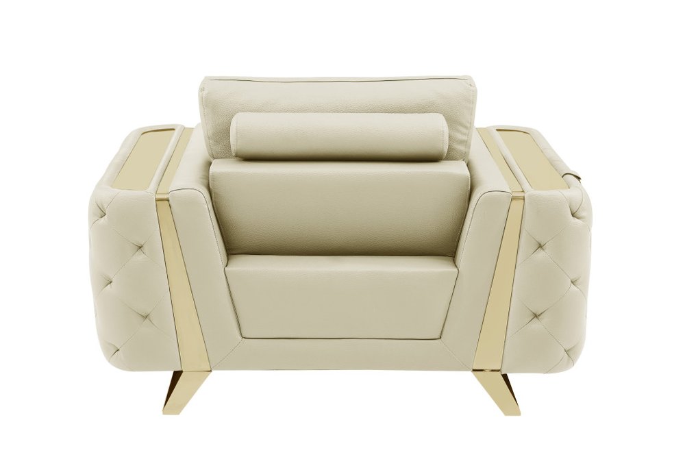 50" Beige And Gold Genuine Leather Tufted Club Chair HomeRoots