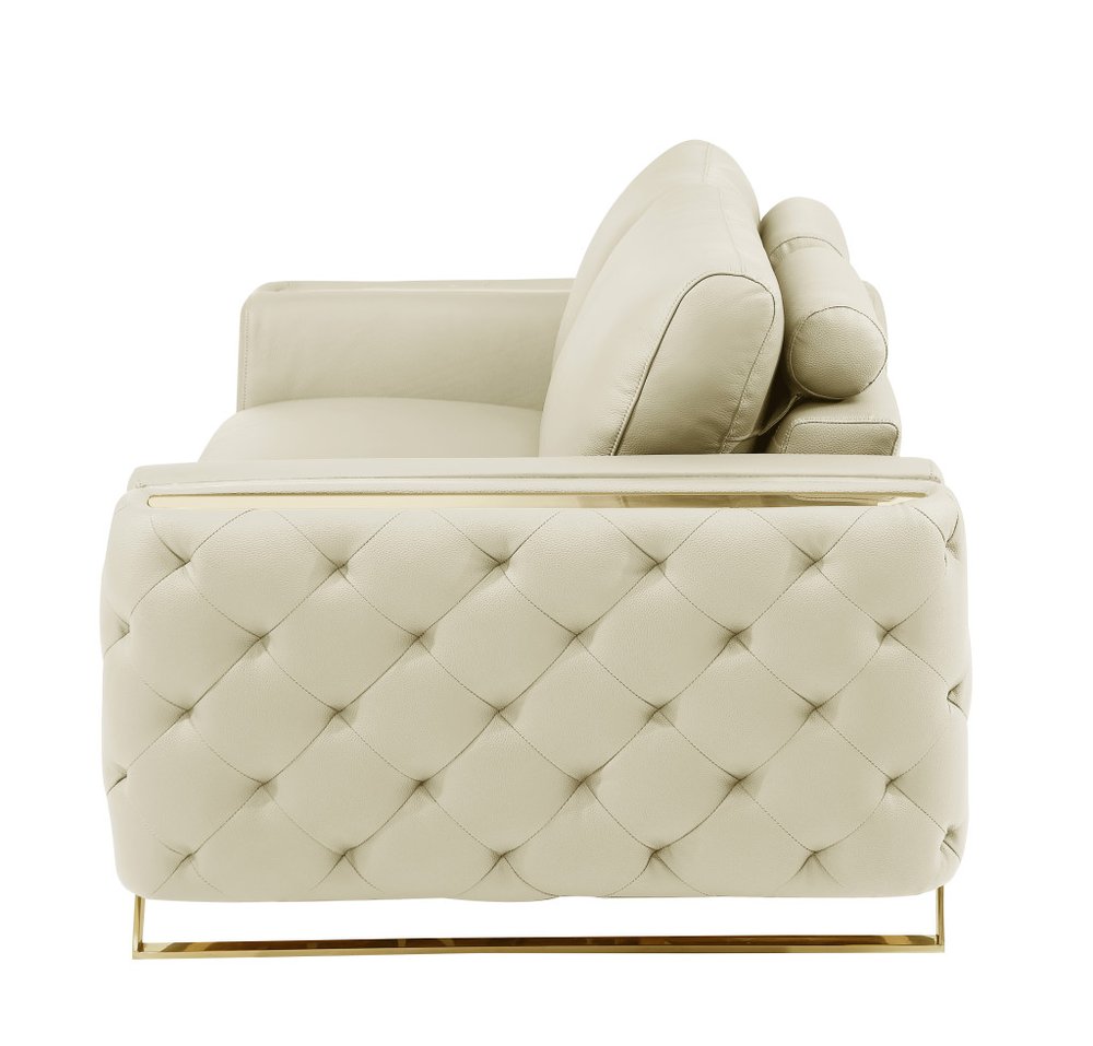 50" Beige And Gold Genuine Leather Tufted Club Chair HomeRoots