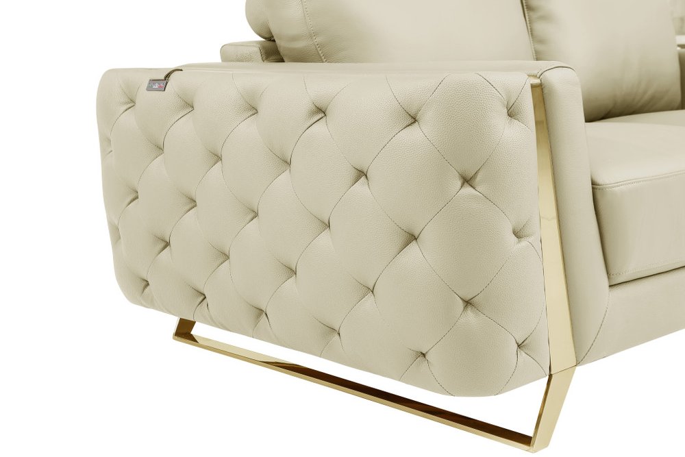 50" Beige And Gold Genuine Leather Tufted Club Chair HomeRoots