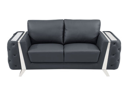 72" Dark Gray And Silver Genuine Leather Loveseat HomeRoots